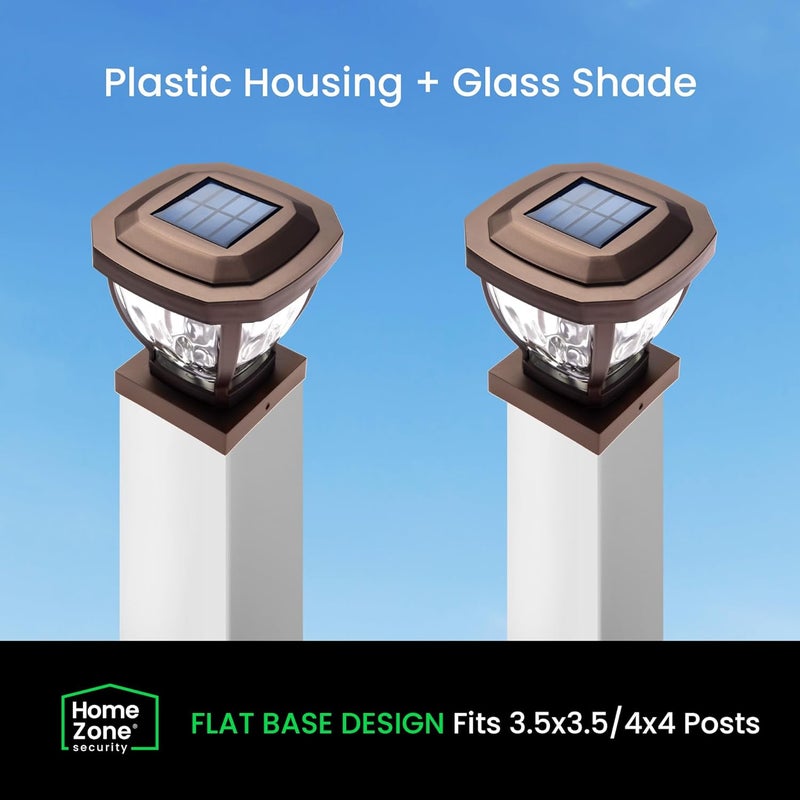 Home zone Security Solar Post Cap Lights - Decorative Glass LED Outdoor 4x4 (3.5 x 3.5 in.) Post Lights, Bronze (2-Pack) - Image 5